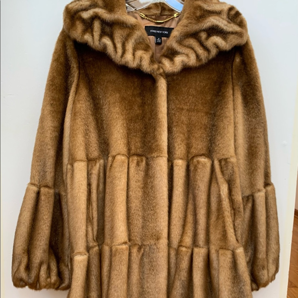 Jones New York Faux Fur Coat Whiskey